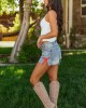 Medium Wash High Rise Side Ribbon Denim Shorts Medium Wash High Rise Side Ribbon Denim Shorts