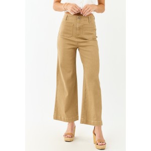 Lovelo Camel Patch Pocket High Rise Wide Leg Jeans