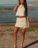 Lovelo Cream Raised Embroidery Cropped Tank Top