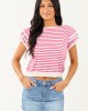 Off White and Raspberry Striped Short Sleeve Top Off White and Raspberry Striped Short Sleeve Top