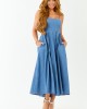 Medium Wash Chambray Denim Open Back Midi Dress