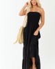Black Smocked Tiered Strapless Maxi Dress