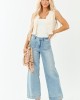 Hidden Light Wash Patch Pocket Stretchy Wide Leg Jeans