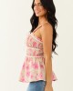 Lovelo Straw Floral Print Smocked Cotton Tank Top