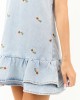 Light Wash Floral Embroidered Denim Mini Dress