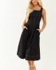 Entro Black Contrast Stitch Cotton Midi Dress Entro Black Contrast Stitch Cotton Midi Dress