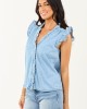 Light Wash Chambray Layered Ruffle Cap Sleeve Top Light Wash Chambray Layered Ruffle Cap Sleeve Top