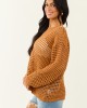 Caramel Open Crochet Round Neck Long Sleeve Top Caramel Open Crochet Round Neck Long Sleeve Top