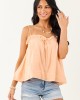 Melon Square Neck Ruffle Trim Tank Top