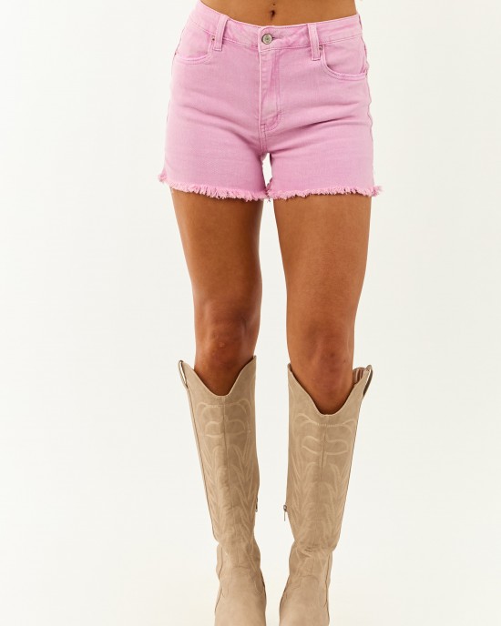 Orchid Acid Wash Stretchy High Waisted Jean Shorts