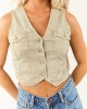 Sage Washed Denim Cropped Button Down Vest Sage Washed Denim Cropped Button Down Vest