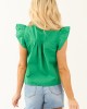 Jade Cinched Yoke Cotton Poplin Ruffle Cap Sleeve Top