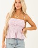 Carnation Striped Smocked Waist Peplum Tank Top