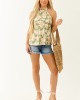 Dark Sage Floral Print Halter Neck Satin Tank Top