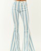 Powder Blue Striped Stretchy High Rise Flare Jeans Powder Blue Striped Stretchy High Rise Flare Jeans