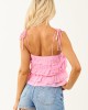 Baby Pink Ruffle Floral Detail Sleeveless Tank Top Baby Pink Ruffle Floral Detail Sleeveless Tank Top