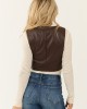 Sepia Faux Leather Button Up Cropped Vest