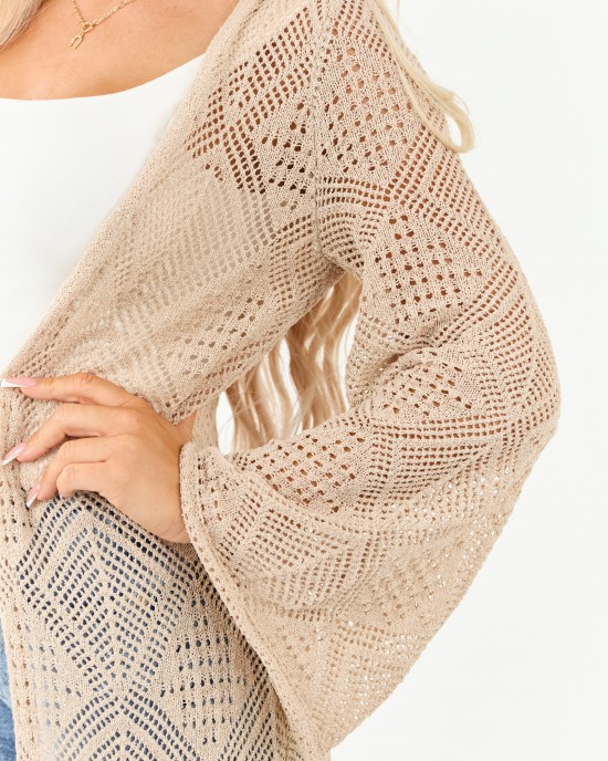 Almond Tie Front Flare Sleeve Knit Duster Cardigan