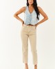 Beige Cropped High Rise Stretchy Straight Jeans