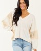 POL Off White and Cream Contrast Knit Relaxed Top