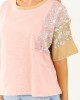 Baby Pink Patchwork Relaxed Half Sleeve Cotton Top Baby Pink Patchwork Relaxed Half Sleeve Cotton Top