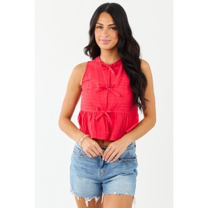 Crimson Textured Cotton Open Front Tank Top