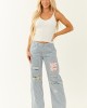 POL Ocean Railroad Stripe Patchwork Straight Leg Pants