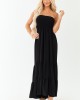 Black Smocked Tiered Strapless Maxi Dress