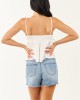 Off White V Neck Lace Trim Button Down Tank Top