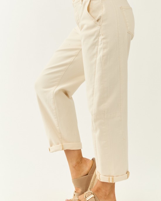 Risen Ivory High Rise Cuffed Stretchy Barrel Jeans Risen Ivory High Rise Cuffed Stretchy Barrel Jeans
