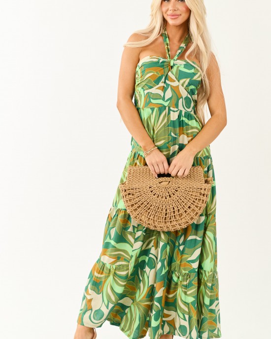Kiwi Tropical Print Halter Front Tie Jumpsuit Kiwi Tropical Print Halter Front Tie Jumpsuit