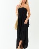 Black Smocked Tiered Strapless Maxi Dress