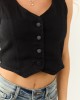 Black Denim Button Down Cropped Vest