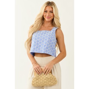Entro Cornflower Chambray Denim Embroidered Tank Top