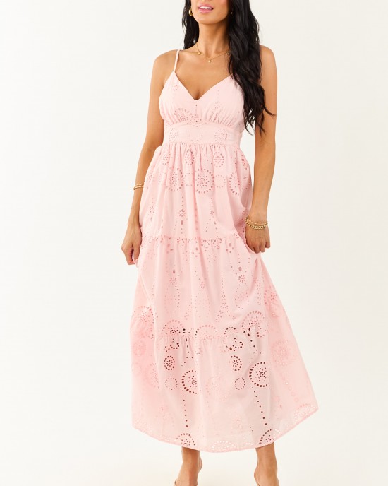 Carnation Floral Eyelet Sleeveless Cotton Maxi Dress