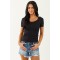 Black Butter Knit Scoop Neck Short Sleeve Top