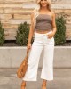 Off White Stretchy Denim Straight Patch Pocket Jeans