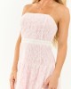 Baby Pink Lace Banded Waist Strapless Mini Dress Baby Pink Lace Banded Waist Strapless Mini Dress
