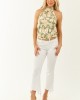 Dark Sage Floral Print Halter Neck Satin Tank Top