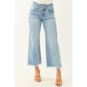 Risen Light Wash Stretchy Wide Leg Cropped Jeans