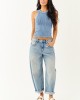 Steel Blue Ribbed Stretchy Knit Washed Tank Top