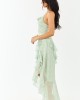 Sage Ditsy Floral Chiffon Ruffle High Slit Maxi Dress