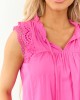 Magenta Tiered Lace Cap Sleeve Front Tie Top