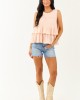 Peach Round Neck Tiered Ruffle Tank Top