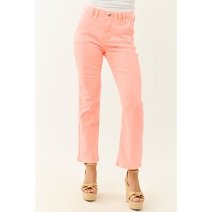 Risen Neon Coral Straight Tummy Control Stretchy Jeans