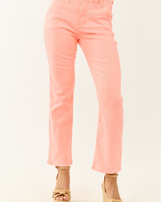 Risen Neon Coral Straight Tummy Control Stretchy Jeans Risen Neon Coral Straight Tummy Control Stretchy Jeans