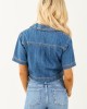 Risen Medium Wash Denim V Neck Short Sleeve Top