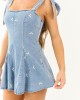 Medium Wash Denim Floral Embroidered Romper