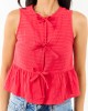 Crimson Textured Cotton Open Front Tank Top