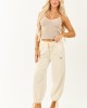 Cream Elastic Waist Relaxed Denim Cargo Pants